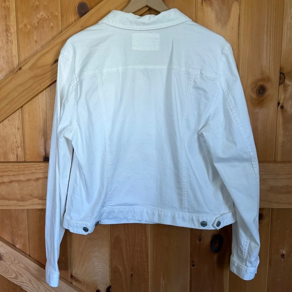 LOFT Denim Jacket White Button Front Trucker Women XL - Picture 2 of 15